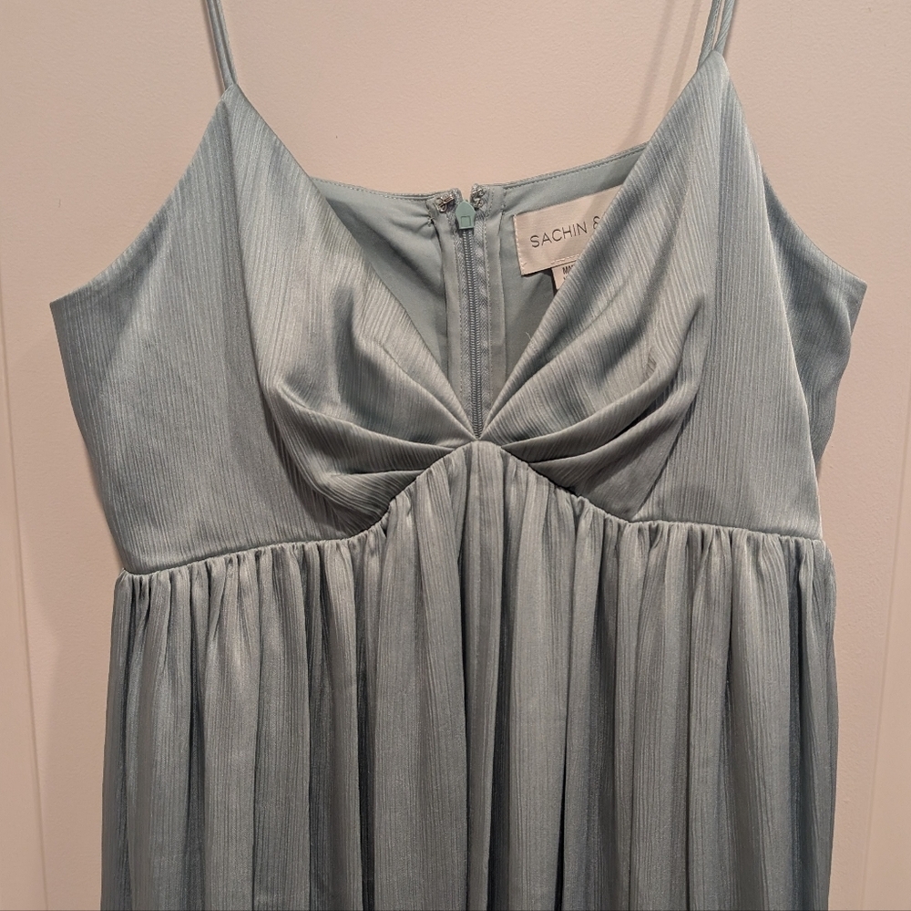 BHLDN Sachin & Babi Jessica Crinkled Georgette Deep Jade Gown Size 6 - Picture 3 of 8
